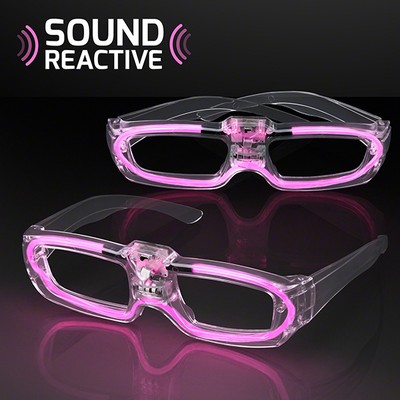 LED Sound Activated Pink 80s Party Shades - BLANK