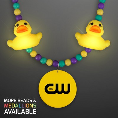 Light Up Rubber Ducky Beads Necklace with Yellow Medallion - PRINTED